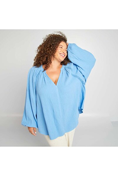 KIABI Cotton gauze blouse BLUE
