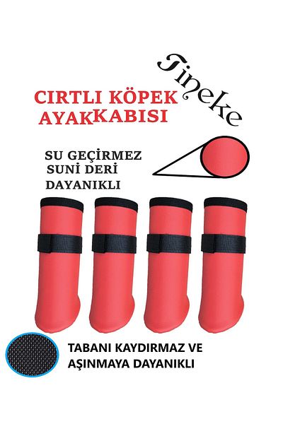 TİNEKE Red Velcro Dog Shoes