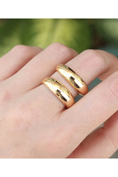 Eslem Aksesuar İkili Çift alyans yüzük pirinç Gold ve gümüş kaplama ring