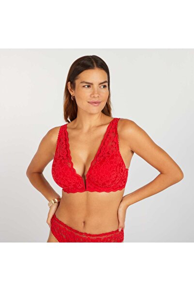 KIABI Plunging lace bra  D&E cups TRUE RED