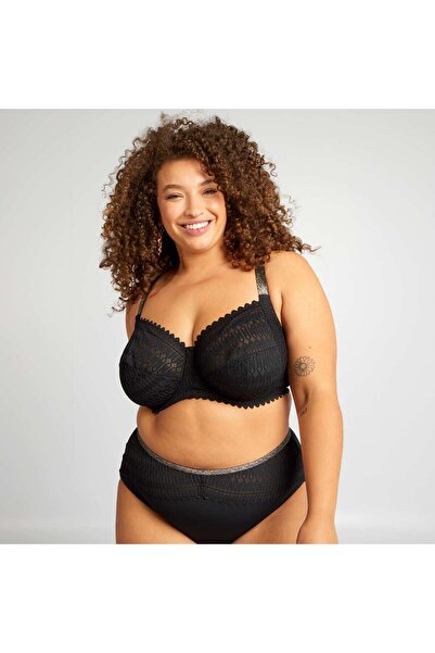 KIABI حمالة صدر من الدانتيل بتغطية كاملة وكأس نصف أسود