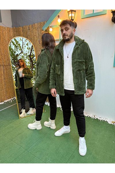 MODARİCH Ανδρικό βελούδινο μπουφάν Khaki Green - Χειμερινό πουκάμισο με τσέπες