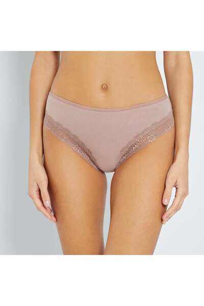 KIABI Pack of 3 ribbed knit tanga briefs prune browns