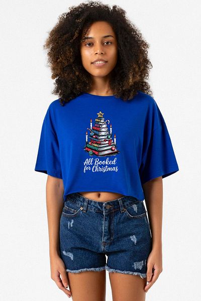 Tshirthane All Booked for Christmas Blue Women's Crop Tshirt