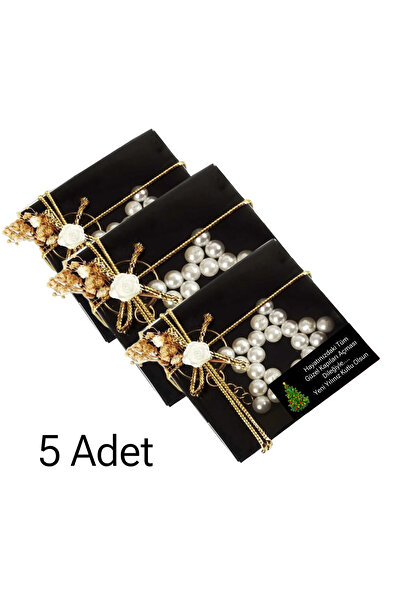 Nilgün Baymış Neva Konsept Hediyelik Yılbaşı -Yeni Yıl Hediyesi 5 Adet inci yıldız siyah kutulu anahtarlık