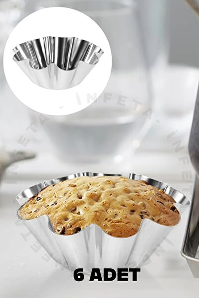 İnfeta 6 Adet Paslanmaz Mini Kek Kalıbı, Cupcake, Tart, Tartolet, Brownie, To...