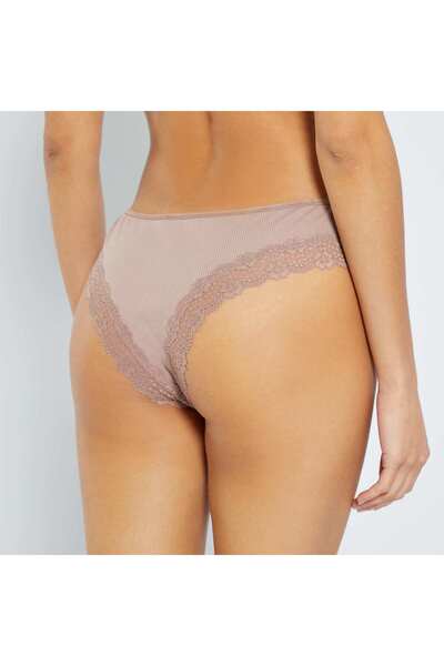 KIABI Pack of 3 ribbed knit tanga briefs prune browns