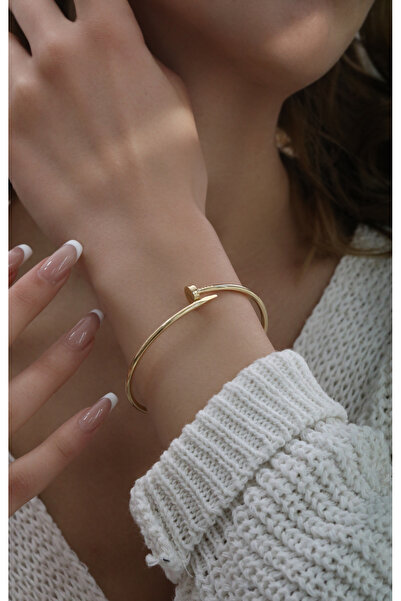 Kuyumcum 14 Ayar Altın Çivi Kelepçe Bileklik, Anneye Eşe Sevgiliye Hediye