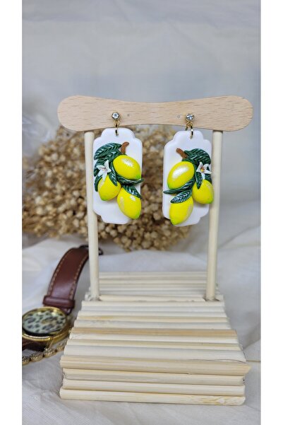 PÖTİLİKARE Limon Detaylı El Yapımı Polimer Kil Çelik Küpe