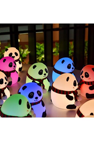 HARKEL TEKNOLOJİ Atkılı Panda Çocuk Bebek Odası Gece Lamba Led Rgb Işıklı Sevimli Figürlü Renk Değiştiren Dokunmatik