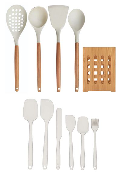 Mirilliahome 11 Pieces Silicone Kitchen Utensils Set - Silicone Serving Utensils with Bamboo Handle