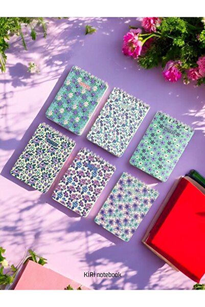 Kiri 6’lı cep defteri bloknot seti mor çiçekler 9x13 cm çizgisiz