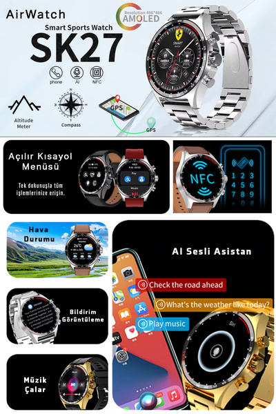 AirWatch SK27 Business Amoled Ekran Hediye Kordonlu Ios &Andorid Uyumlu Akıllı Saat