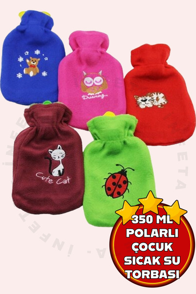 İnfeta Polar Kılıflı Karışık Emojili Sıcak Su Torbası 350 ml Çocuk Sıcak Su Torbası El Isıtıcı