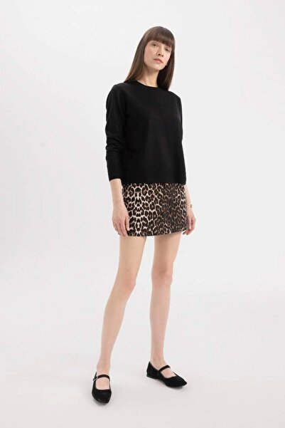 DeFacto C0058 Pulover negru, cu croială obișnuită, cu textura moale, cu gâtul turn, tricotaj simplu