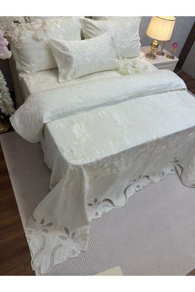 incisecrethome طقم غطاء سرير مطرز من القطن الساتان 100% - مقاس مزدوج // 10 قطع / طقم زينة أنيق