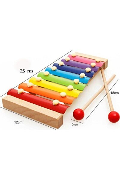 Genel Markalar Eğitici Ahşap Ksilofon 8 Nota 8 Ton 8 Tuşlu Sesli Selefon Oyuncak 25x13 cm