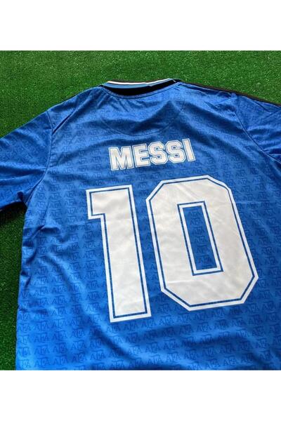BARBITOS Lionel Messi 10 Argentina - 1994 Retro Custom Jersey with Collar New Blue - Oh