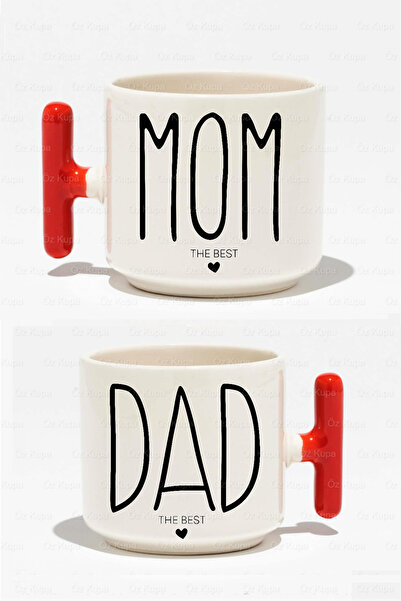 IŞILAY PROMOSYON Mom Dad the Best Printed Double 2-Piece Red t Handle Mug