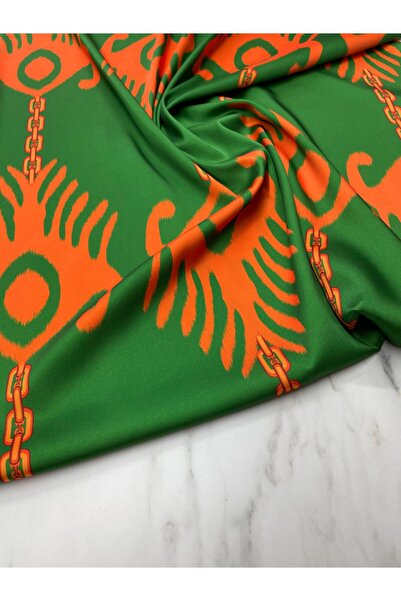 ipekkumaş Yeşil İkat Desen Elbiselik Gömleklik Tivil Saten Kumaş ÜRÜNÜMÜZ ADE...