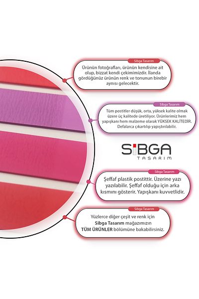 sibga tasarım Transparent Colored Post-It Note Paper - 200 Sheets Bookmark Sticker