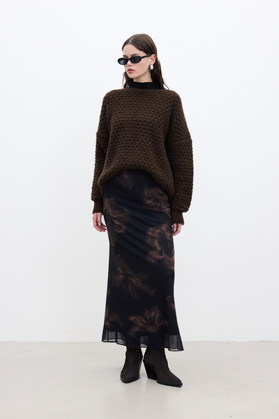 Manuka Lótusz mintás Midi tüll szoknya