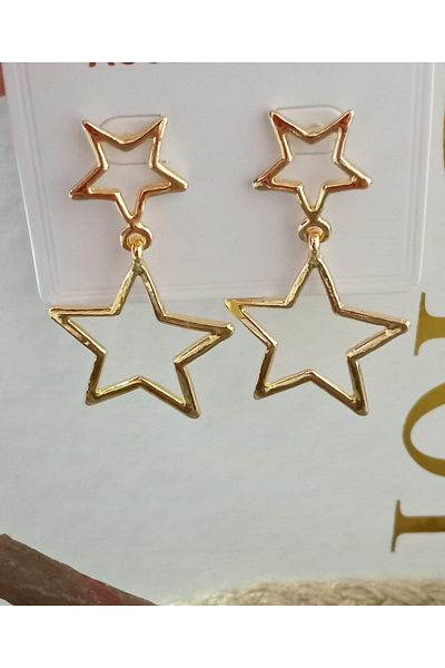 mos&more Gold Double Star Themed Dangle Women's Earrings