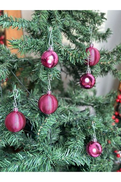 QUEEN AKSESUAR Fuchsia Pink Set of 12 - Imported Economical Collectable, Metallic Shiny Cici Ball and Pine Tree Decoration