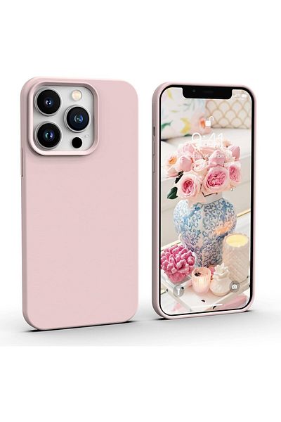 Merwish غطاء حماية من السيليكون متوافق مع هاتف Apple Iphone 13 Promax مع شعار مخملي باللون الوردي الرملي