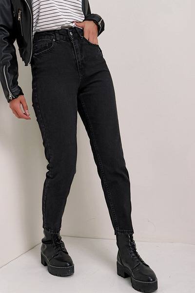 WODDİ Olien Women's Black Mom Jean Trousers