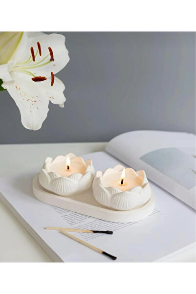 MissTulinaKozmetik İkili Lotus Kokulu Mum - Sunum Tabağı Hediyeli