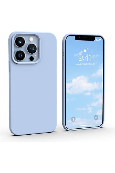 Merwish غطاء حماية من السيليكون متوافق مع هاتف Apple Iphone 13 Promax مع شعار مخملي باللون الأزرق الفاتح