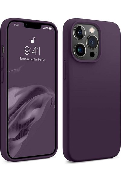 Merwish غطاء حماية من السيليكون متوافق مع هاتف Apple Iphone 13 Promax مع شعار مخملي باللون الأرجواني الداكن