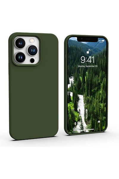 Merwish غطاء حماية من السيليكون متوافق مع هاتف Apple Iphone 13 Promax مع شعار مخملي باللون الكاكي