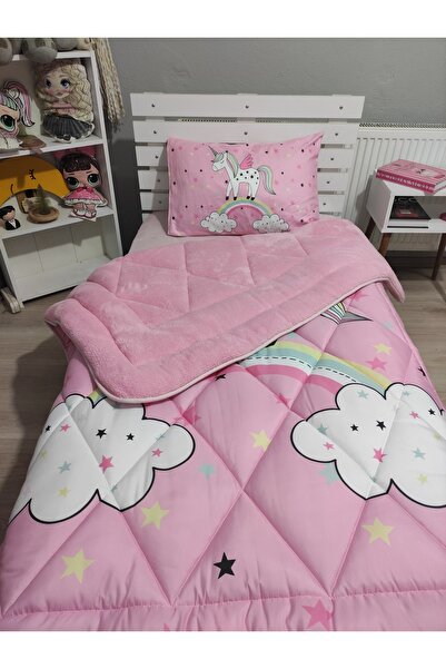 yok yok evim eve dair her şey Welsoft Pofuduk Çift Taraflı PEMBE ÜNİCORN Desenli Tek Kişilik Yorgan Uyku Seti