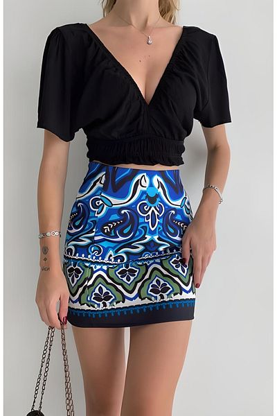 KaSheHa Ethnic Patterned Street Style Trend Mini Skirt 46 cm