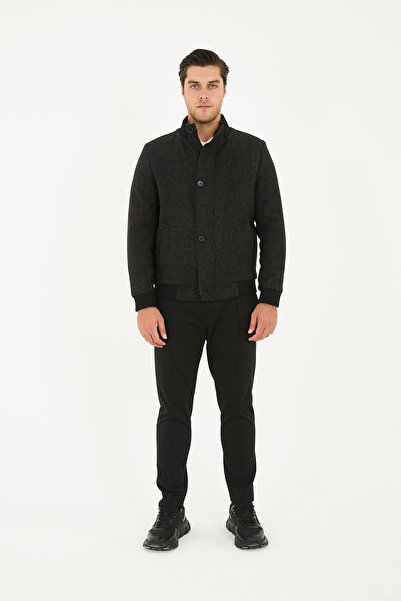 Frappoli Ανδρικό κοντό χοντρό παλτό με φερμουάρ και κουμπιά Φούστα ριμπ-ελαστικό