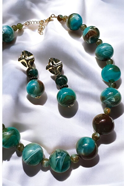 PETEK AKSESUAR Basic Acrylic Style Necklace Earring Set