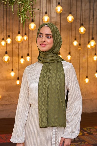 İpekhan Silky Jacquard Khaki Shawl - Summer Sparkle Collection 9014-10