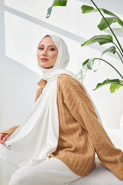 İpekhan Σάλι Silky Jacquard Triangle Pattern - Off White 9005-10