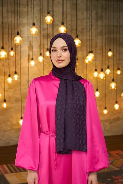 İpekhan Silky Jacquard Shawl Plum Summer Sparkle Collection - 9014-17