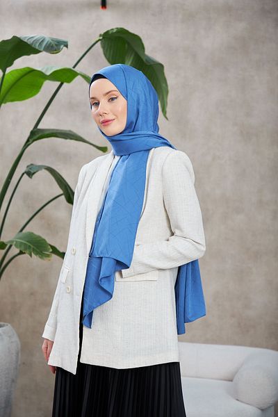 İpekhan Şal jacquard mătăsos cu model Leola albastru - 9009-20