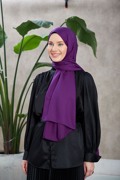 İpekhan Novvela Plum Patterned Silky Jacquard Shawl - 9008-16