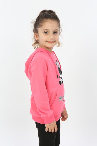 Toontoy Star and Zebra Printed Girl's Hooded Sweatshirt