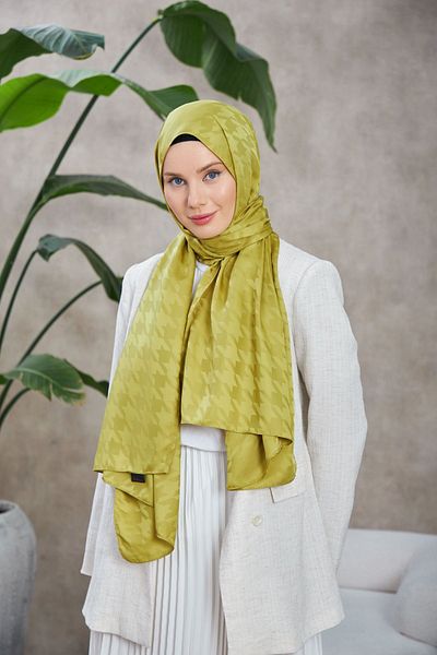 İpekhan Μοτίβο Neo Houndstooth Μεταξένιο Ζακάρ Σάλι Λάδι Πράσινο 9010-05