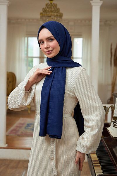 İpekhan Σάλι Navy Blue Silky Jacquard - Summer Sparkle Collection 9016-14