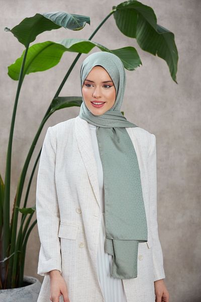 İpekhan Sea Green Alesa Patterned Silky Jacquard Shawl - 9003-25