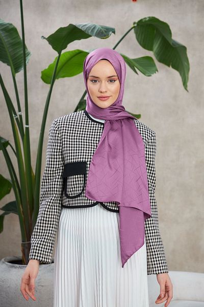 İpekhan Line Leola Patterned Silky Jacquard Shawl - Violet 9009-21