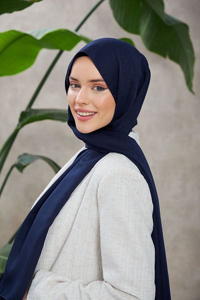 İpekhan Novvela Dark Navy Blue Silky Jacquard μοτίβο σάλι - 9008-19