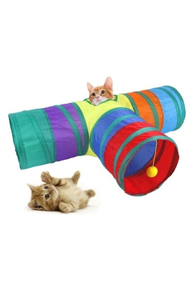 Duffa T Şeklinde Kedi Tüneli Katlanır Gökkuşağı T Şeklinde Kedi Köpek Oyun Tüneli Evcil Hayvan Oyun Tüneli
